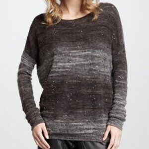 Vince Gray Ombre Striped Sequin Mohair Wool Blend Round Neck Pullover Sweater M